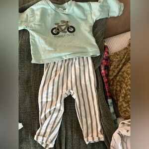 Cat & Jack Mint Green Baby Long Sleeve Top with Green Striped Pants